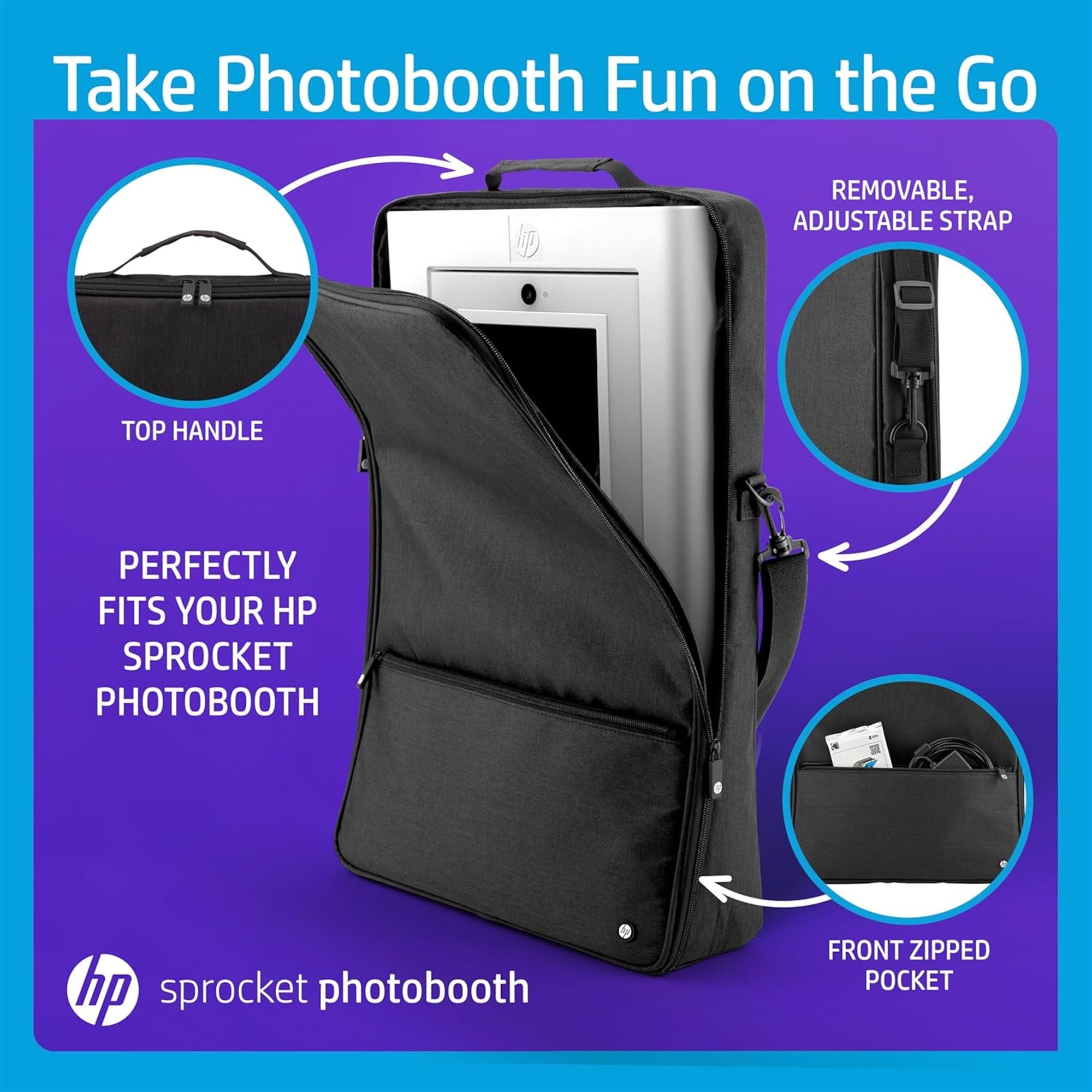 HP Sprocket Photobooth 3x4 Photo Printer (White) Bundle with Zink Paper (100 Sheets) & Carrying Case