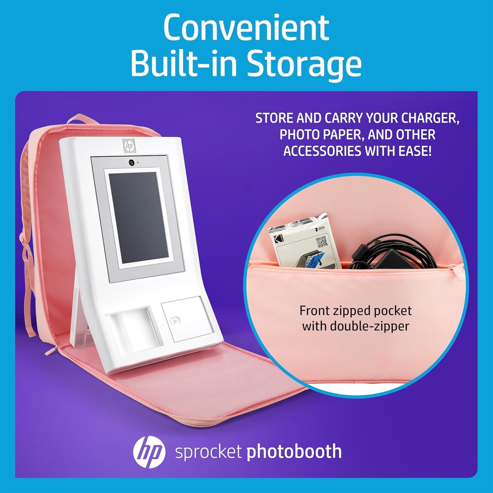 HP Sprocket Photobooth Travel Backpack (Pink), Exclusively for the HP Sprocket Photobooth Printer