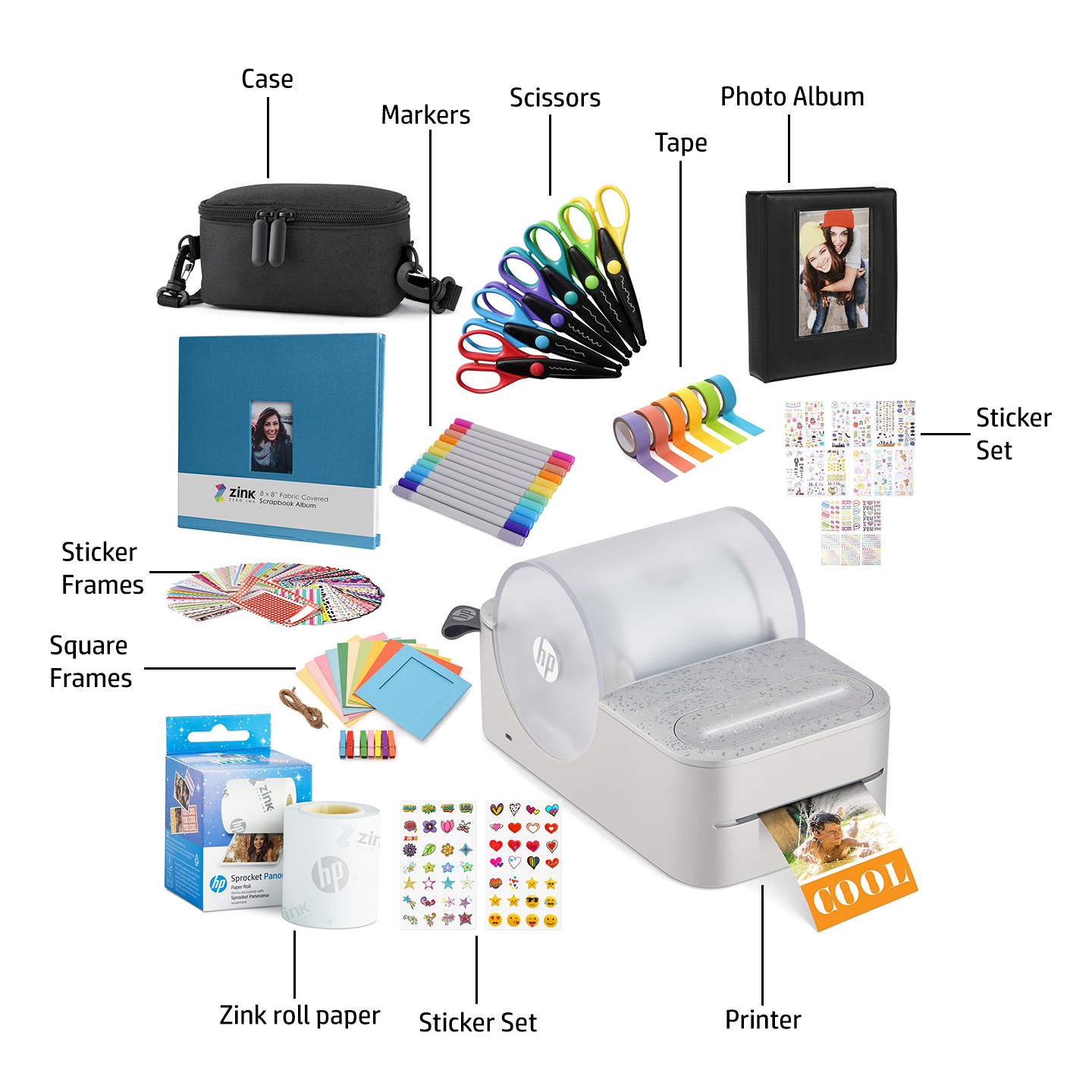 HP Sprocket Panorama Instant Portable Color Label & Photo Printer (Grey) Craft Bundle